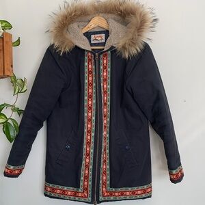 BEAMS BOY Vintage Quilted Hooded Jacket Faux Fur Trim Japanese Workwear